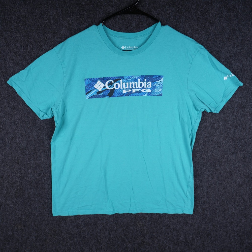 Columbia PFG T-Shirt Mens Large Teal Excellent Graphic Logo Short Sleeve